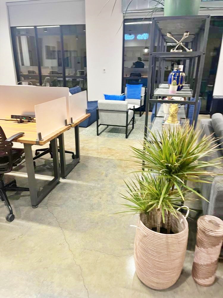 Cleaned commercial office workspace with modern furniture and polished concrete floors